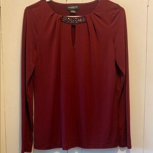 Liz Claiborne Red Embellished Long Sleeve Blouse